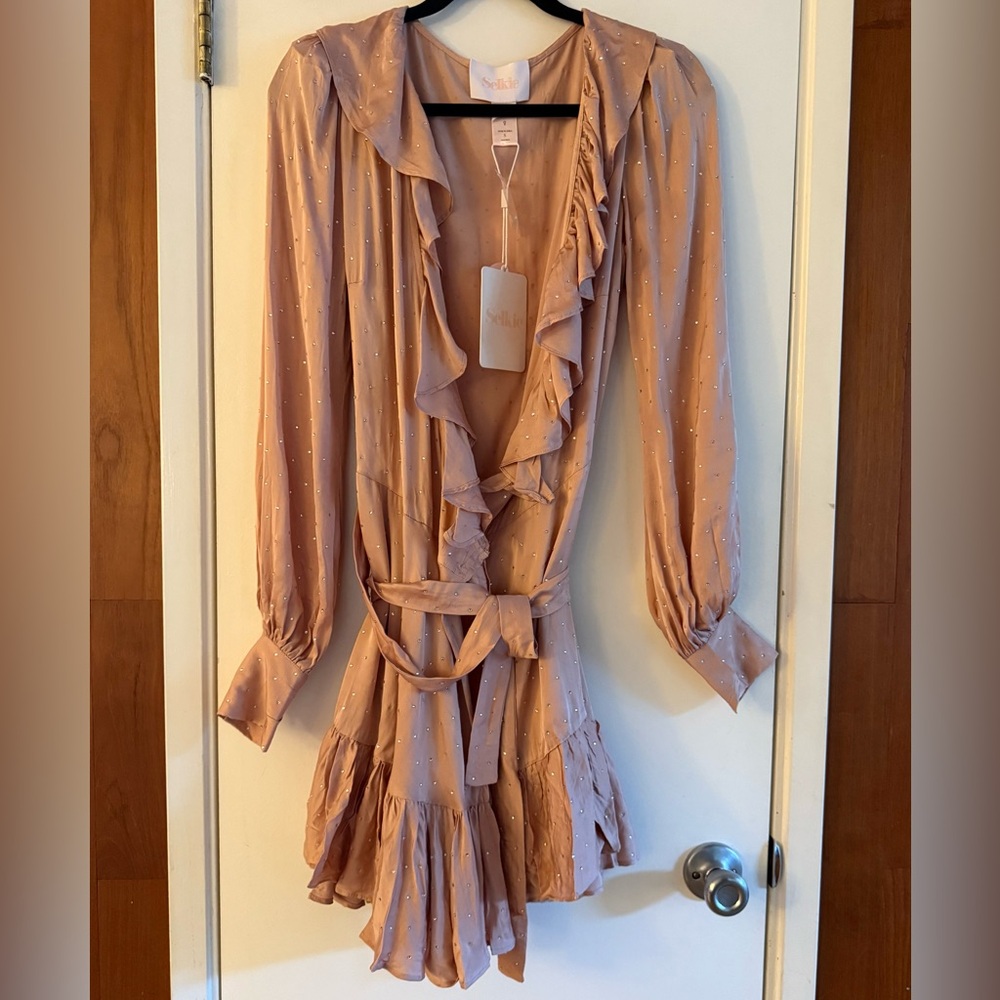 Selkie The Wrap Dress Pink in Sparkle Latte - Picture 2 of 10